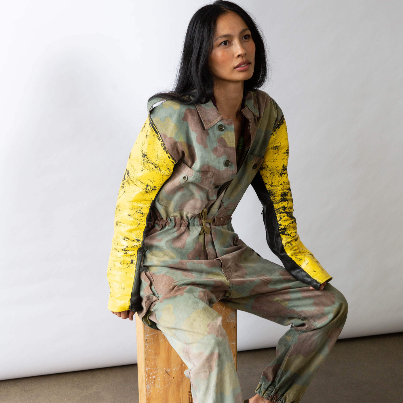 Yellow Moto and Camo Reworked Jumpsuit