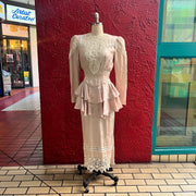 Jessica McClintock Silk Lace Peplum Maxi Dress