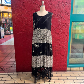 Olivia Dark Floral Crinkle Rayon Fringe Maxi Dress
