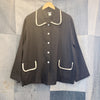Vintage Black Linen Contrast-Trim Jacket