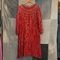 Vintage Red Silk Beaded Sequin Dress
