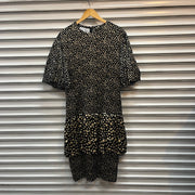Vintage Liz Elana Black and Gold Polka Dot Silk Dress