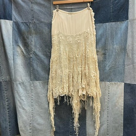 Ivory Floral Lace Asymmetric Skirt — c. 2000s