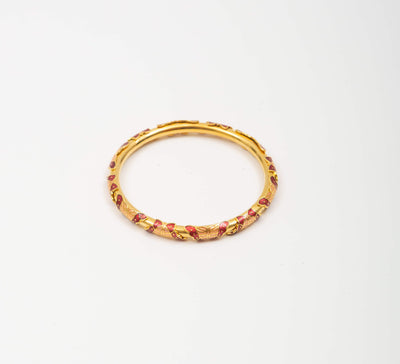 Gold toned bracelet with red cloisonne butterflies attached