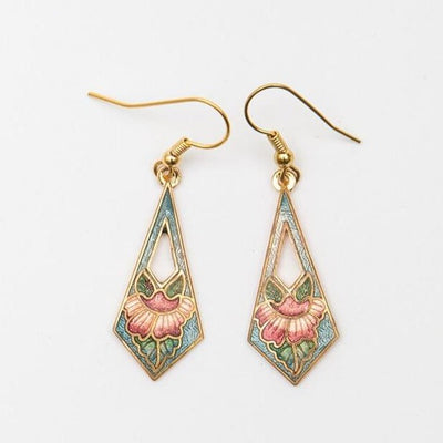 Cloisonné Diamond Floral Earrings mint colorway