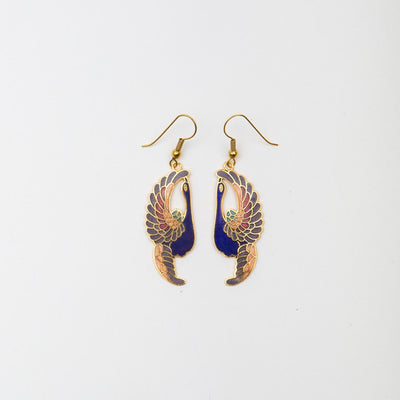 Cloisonné Crane Earrings Blue colorway.