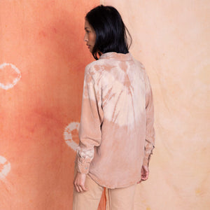 Naturally Dyed Blouse in front of Naturally Dyed Backdrops