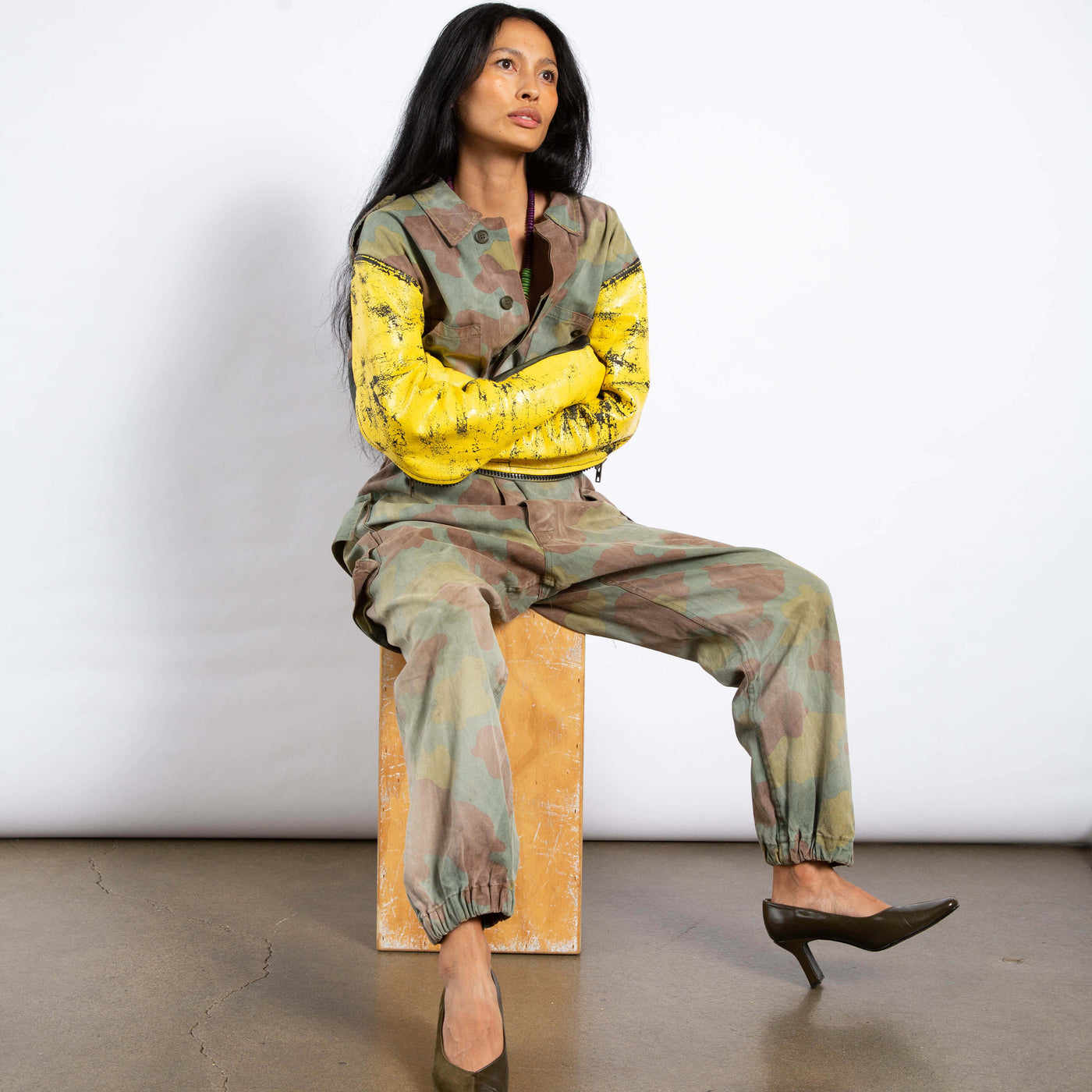 Yellow Moto and Camo Reworked Jumpsuit