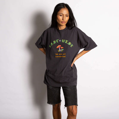 East West "We Are All Connected" Mushroom Tee - Dusty Navy is Kim my