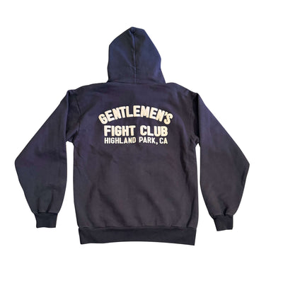 Dark Grey hoodie with 'Gentlemen's Fight Club Highland Park, CA' text on the back against a white background