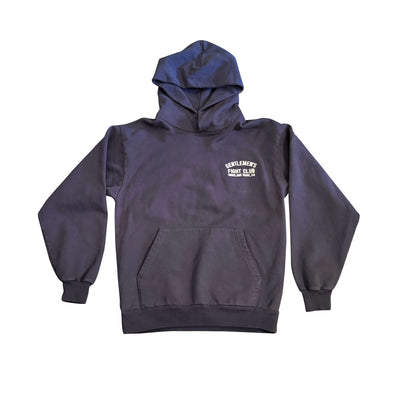 Dark Grey hoodie with a logo on the chest against a white background