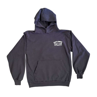 Dark Grey hoodie with white text on a white background
