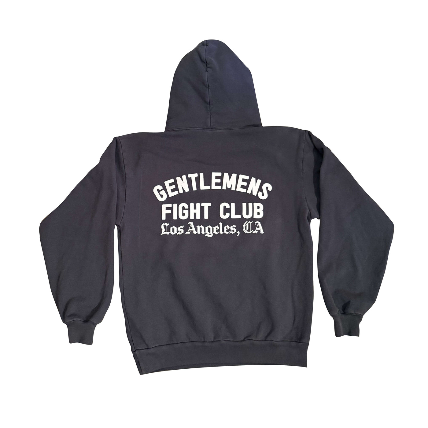 Dark Grey hoodie with 'Gentlemen's Fight Club Los Angeles, CA' text on the back against a white background