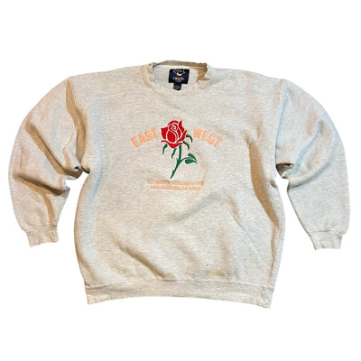 Heather Grey sweatshirt with a rose graphic and text on a white background