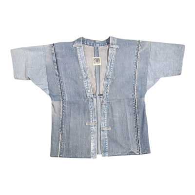 Light blue denim jacket on a white background