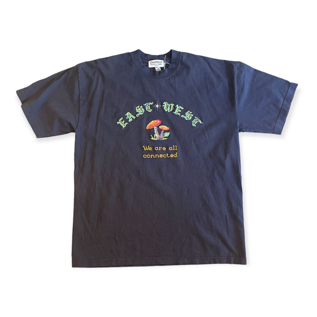 East West "We Are All Connected" Mushroom Tee - Dusty Navy is