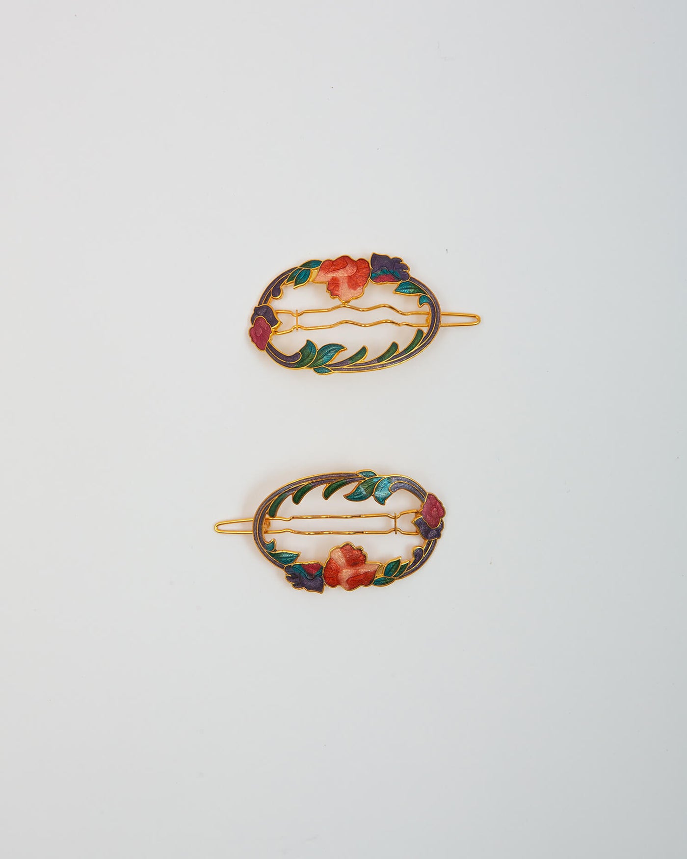 Cloisonné Hair Clips - Vine Ovals