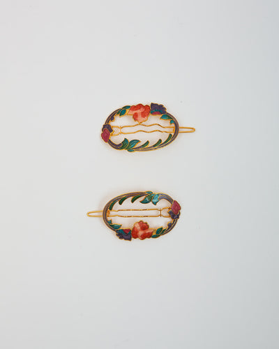 Cloisonné Hair Clips - Vine Ovals