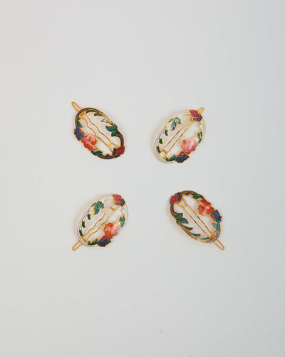 Cloisonné Hair Clips - Vine Ovals