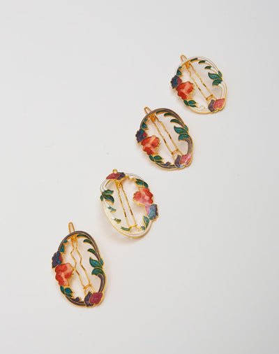 Cloisonné Hair Clips - Vine Ovals