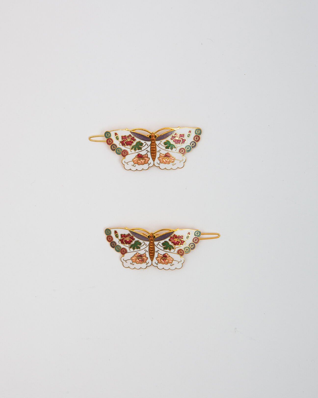 Deadstock Cloisonné Butterfly Hair Clips. White colorway