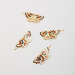 Deadstock Cloisonné Butterfly Hair Clips.  White and Pale Yellow Colorways.