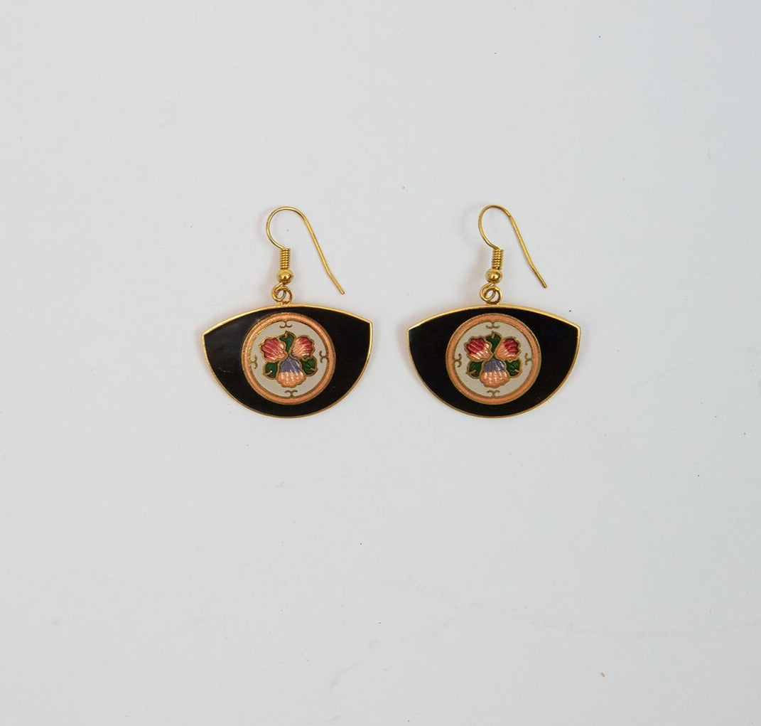 Cloisonné Fan Earrings in black colorway