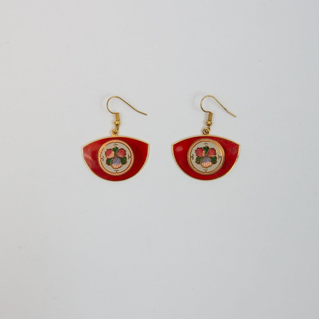 Cloisonné Fan Earrings in red colorway