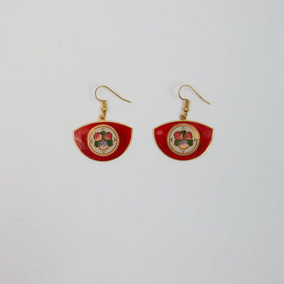 Cloisonné Fan Earrings in red colorway