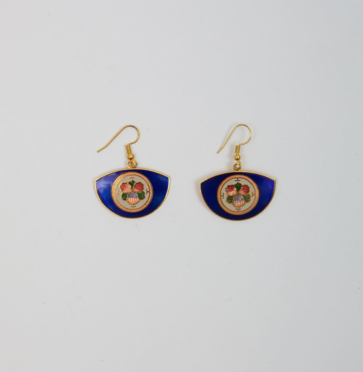 Cloisonné Fan Earrings in blue colorway