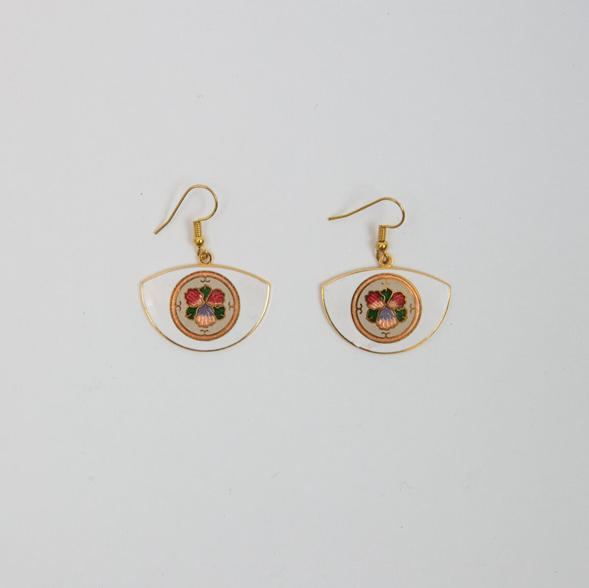 Cloisonné Fan Earrings in white colorway