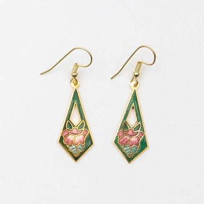 Cloisonné Diamond Floral Earrings in green colorway