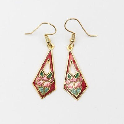 Cloisonné Diamond Floral Earrings red colorway
