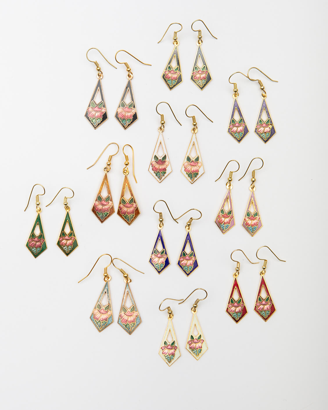Cloisonné Diamond Floral Earrings in many various colorways